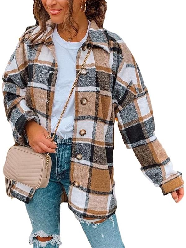 Women Plaid Pattern Jacket With Collared Design