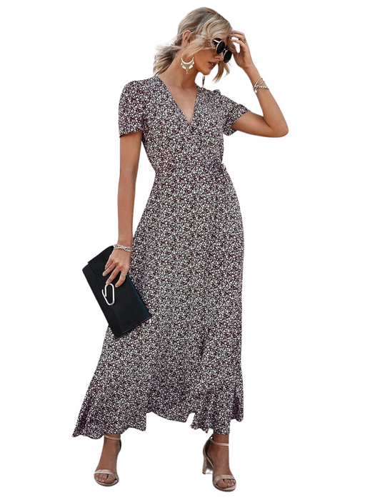 Summer Floral Boho Wrap Maxi Dress