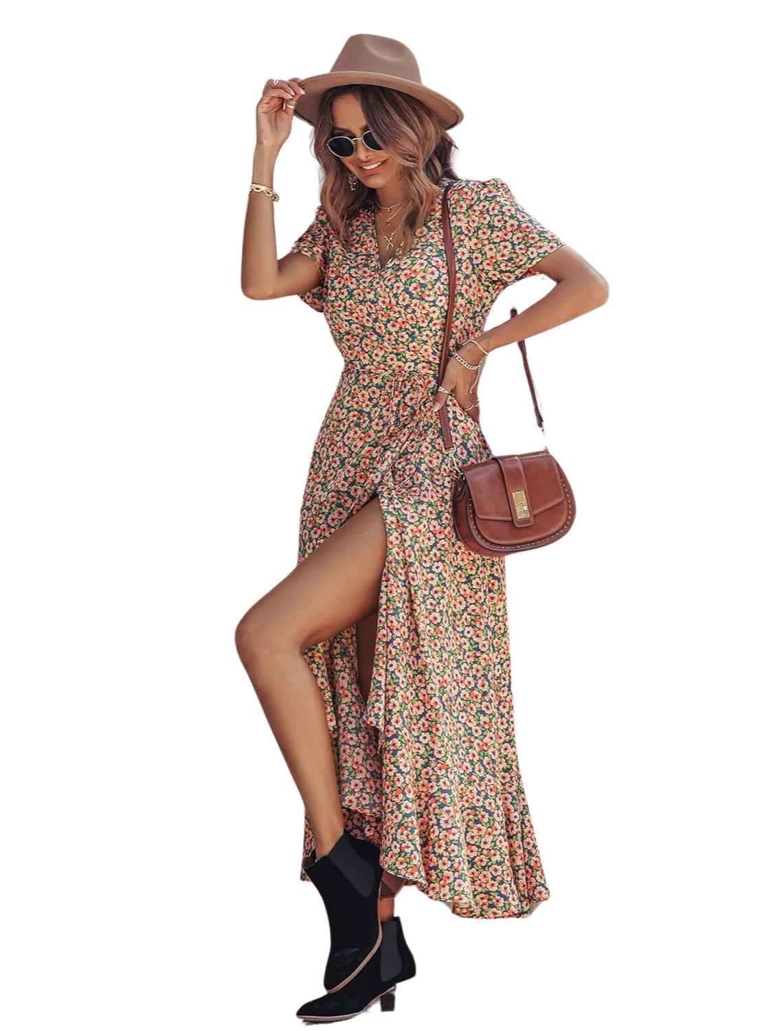 Boho Floral Wrap Maxi Dress