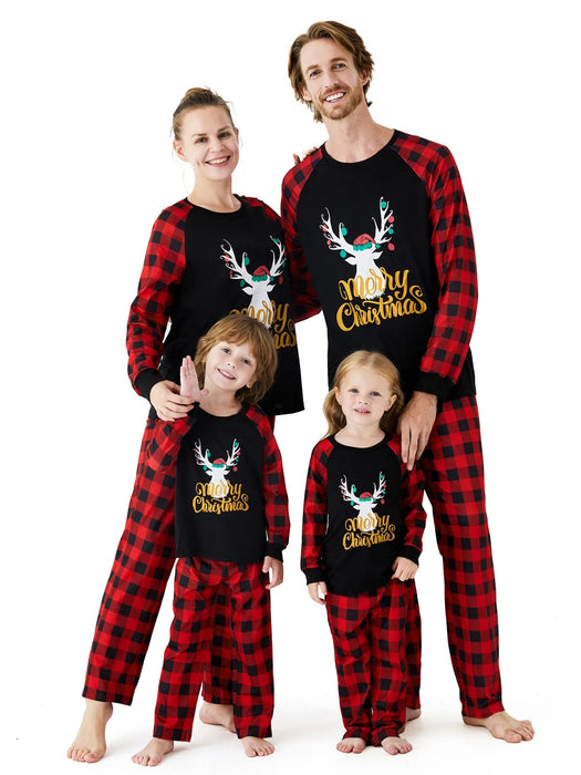 Merry Christmas And Plaid Printed Family Matching Pajama Set