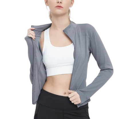 Long Sleeve Fitted Jacket With Zip Closure