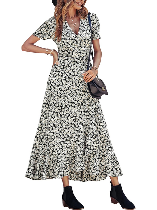 Summer Floral Boho Wrap Maxi Dress