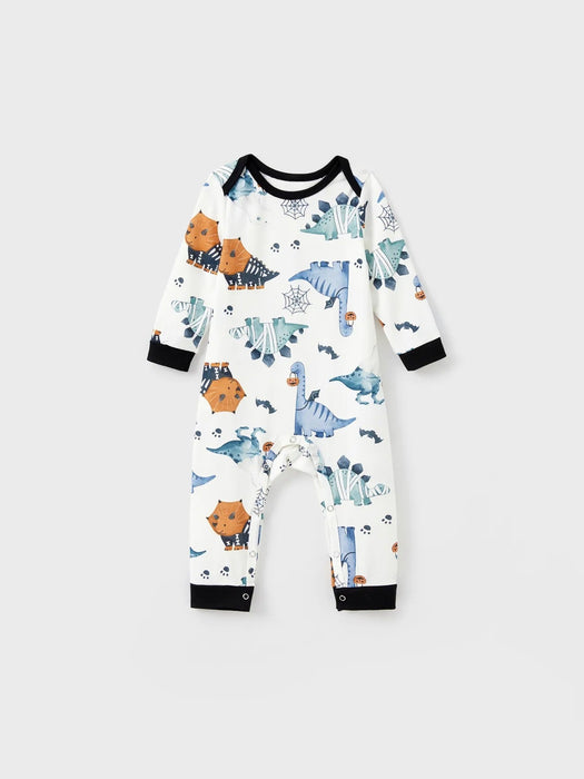 Halloween Family Matching Dinosaur And Pumpkin Printed Pajama Set