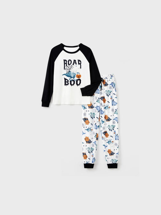 Halloween Family Matching Dinosaur And Pumpkin Printed Pajama Set