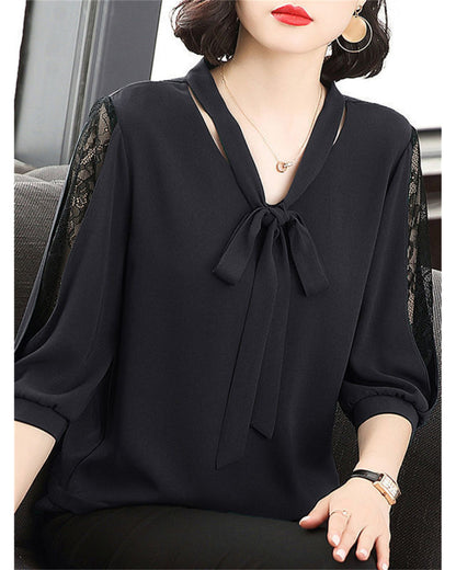 Casual Bow Tie Collar Loose Top