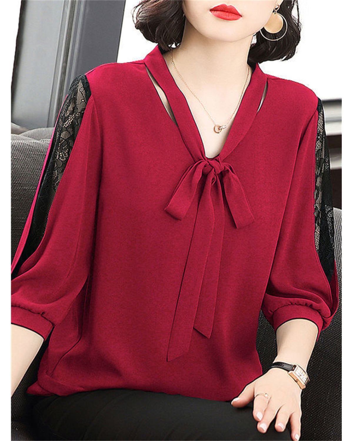 Casual Bow Tie Collar Loose Top