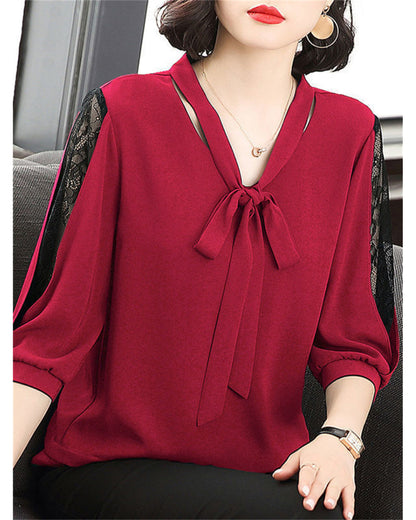 Casual Bow Tie Collar Loose Top