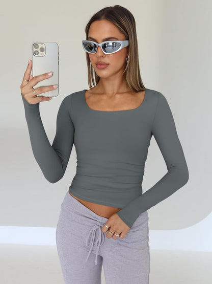 Casual Long Sleeve Crop Tops