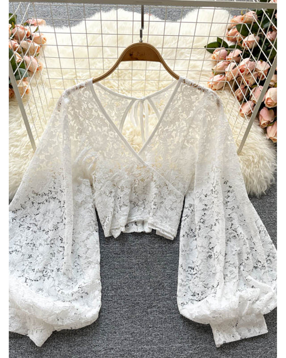 Casual Long Sleeve Lace Blouse