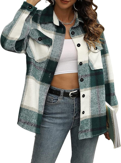 Casual Plaid Button Down Shacket