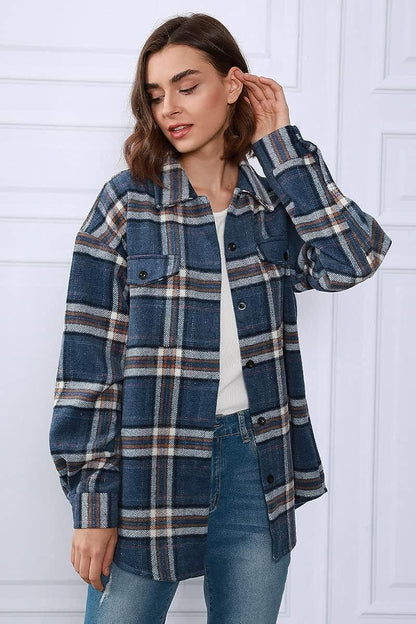 Casual Plaid Button Down Shacket