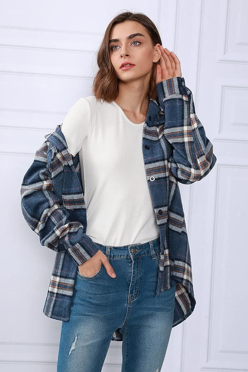 Casual Plaid Button Down Shacket