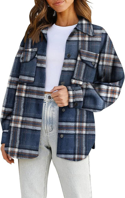 Casual Plaid Button Down Shacket