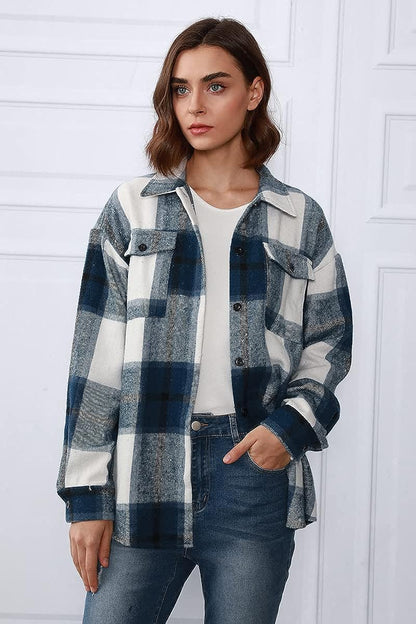 Casual Plaid Button Down Shacket