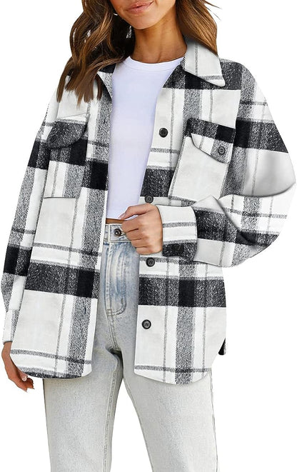 Casual Plaid Button Down Shacket