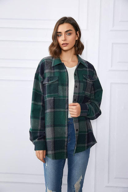 Casual Plaid Button Down Shacket