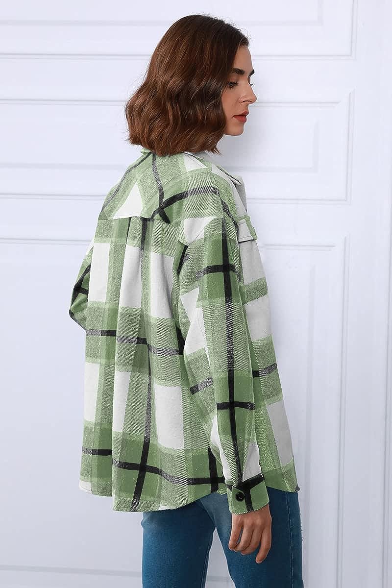 Casual Plaid Long Sleeved Button Down Shacket