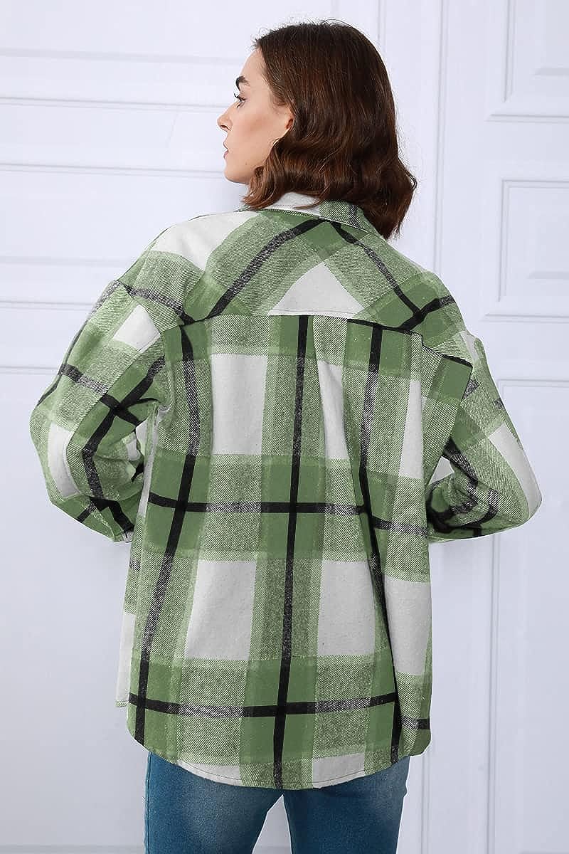 Casual Plaid Long Sleeved Button Down Shacket