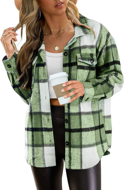 Casual Plaid Long Sleeved Button Down Shacket