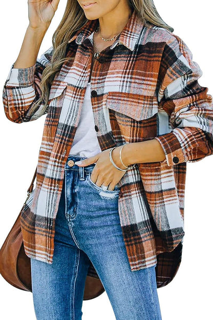 Casual Plaid Long Sleeved Button Down Shacket