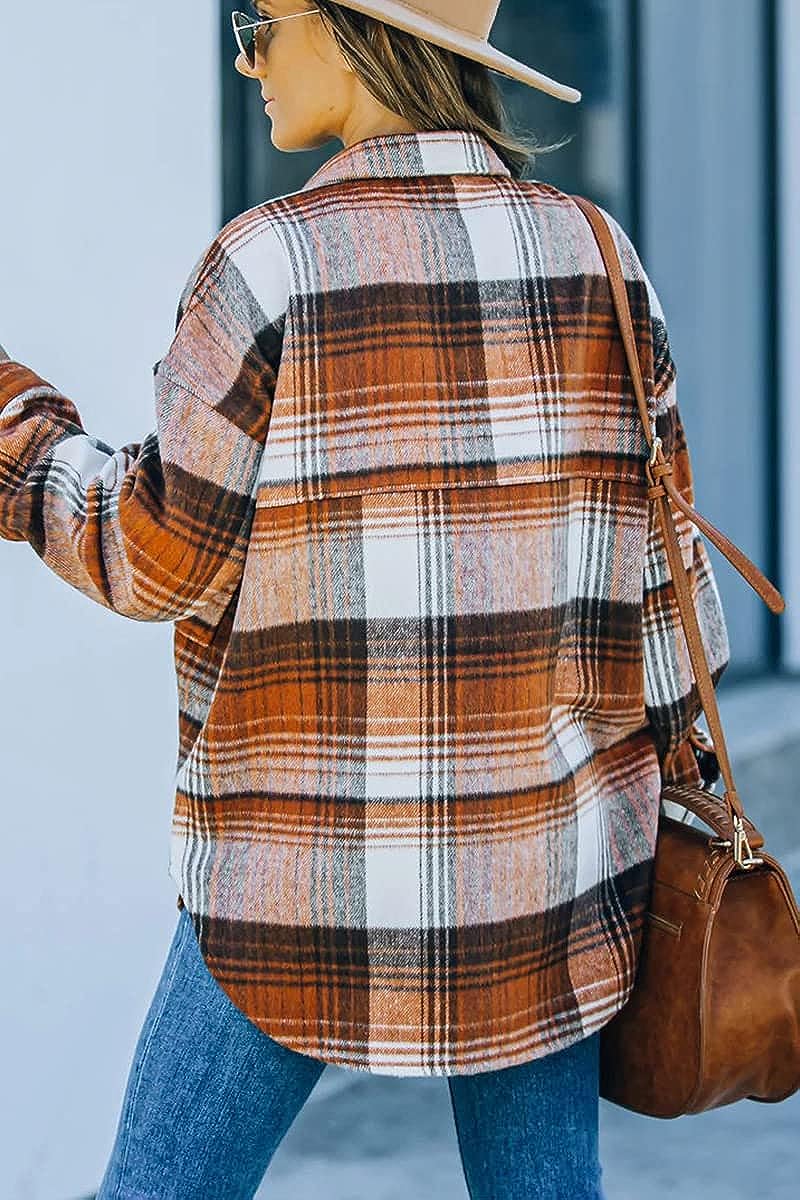 Casual Plaid Long Sleeved Button Down Shacket