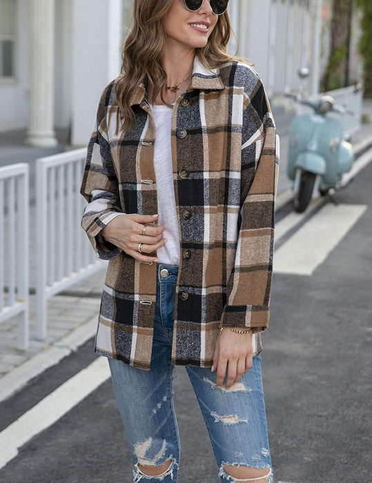 Casual Plaid Long Sleeved Button Down Shacket