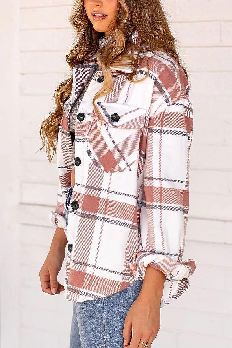 Casual Plaid Long Sleeved Button Down Shacket