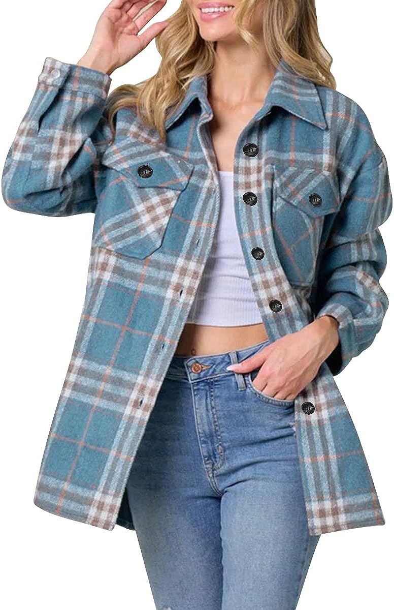 Casual Plaid Long Sleeved Button Down Shacket