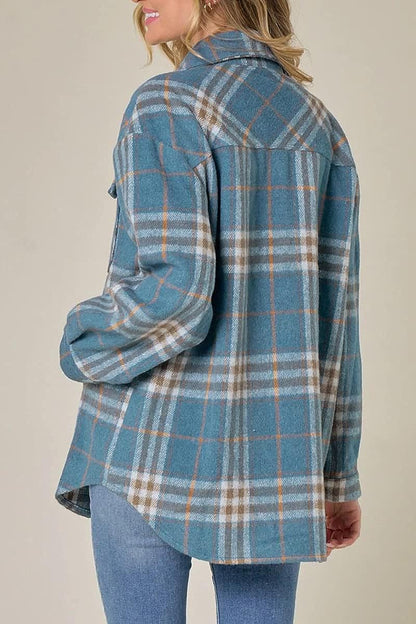 Casual Plaid Long Sleeved Button Down Shacket