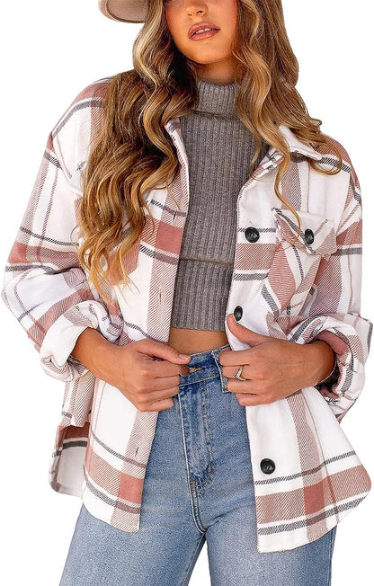 Casual Plaid Long Sleeved Button Down Shacket