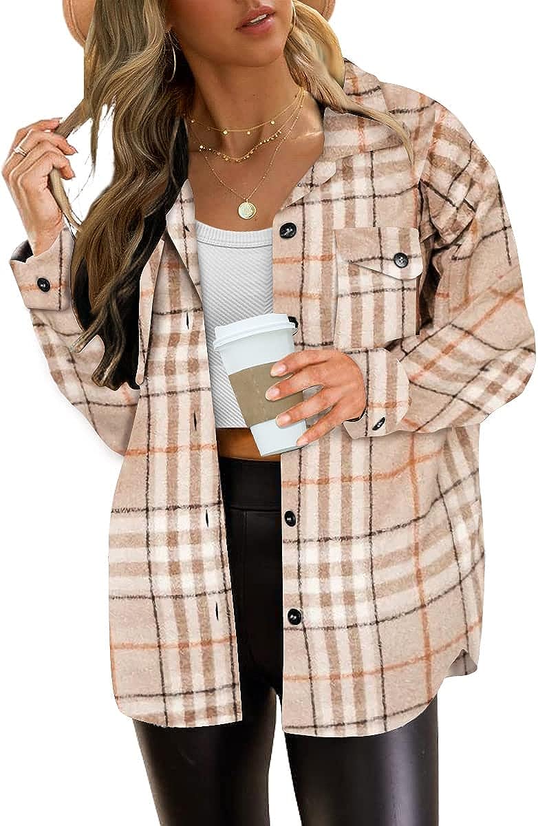 Casual Plaid Long Sleeved Button Down Shacket