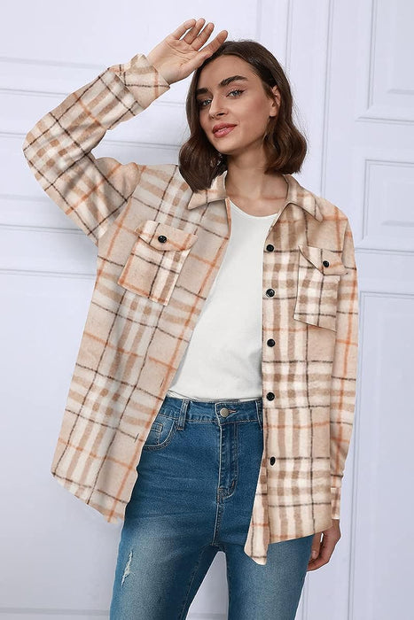 Casual Plaid Long Sleeved Button Down Shacket