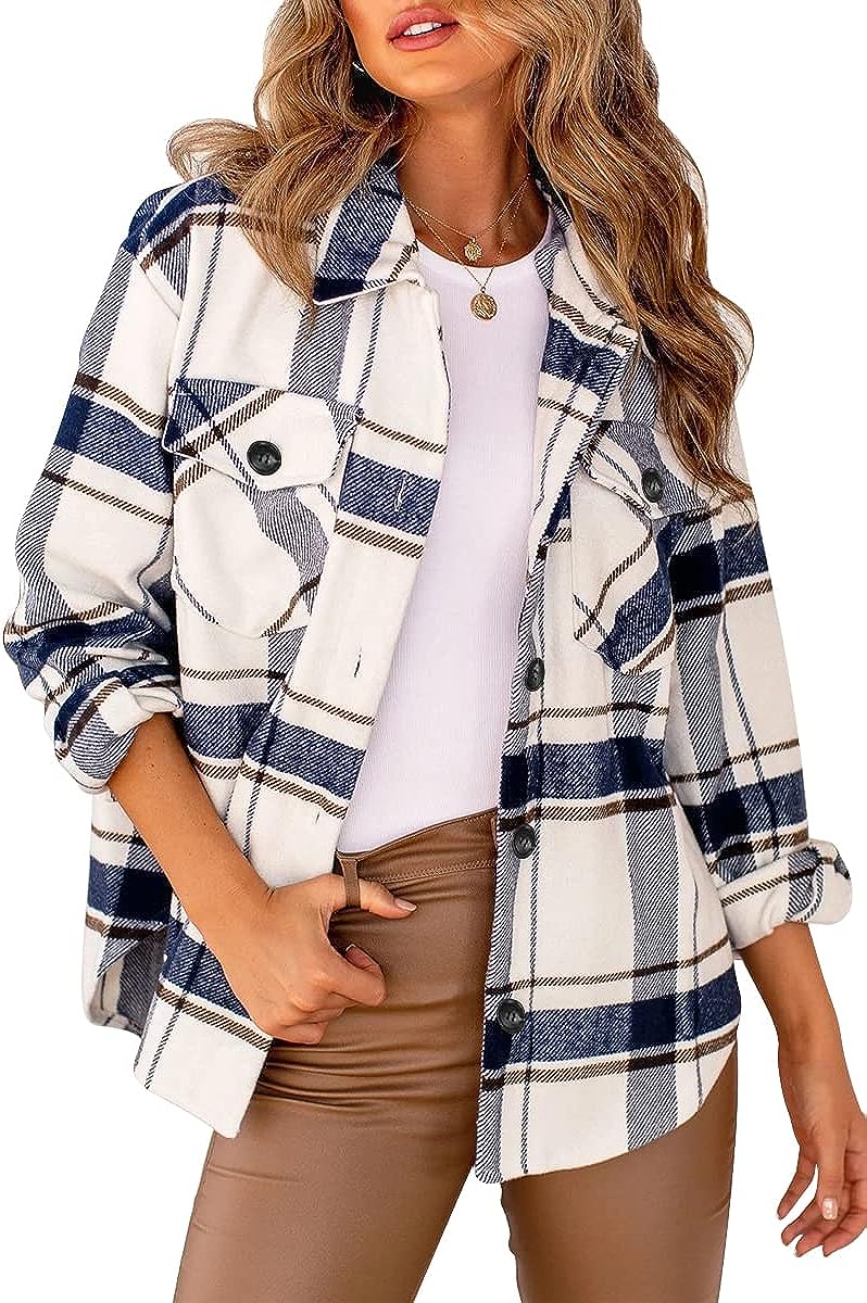 Casual Plaid Long Sleeved Button Down Shacket