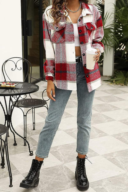 Casual Plaid Long Sleeved Shacket