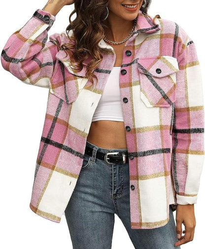 Casual Plaid Long Sleeved Shacket