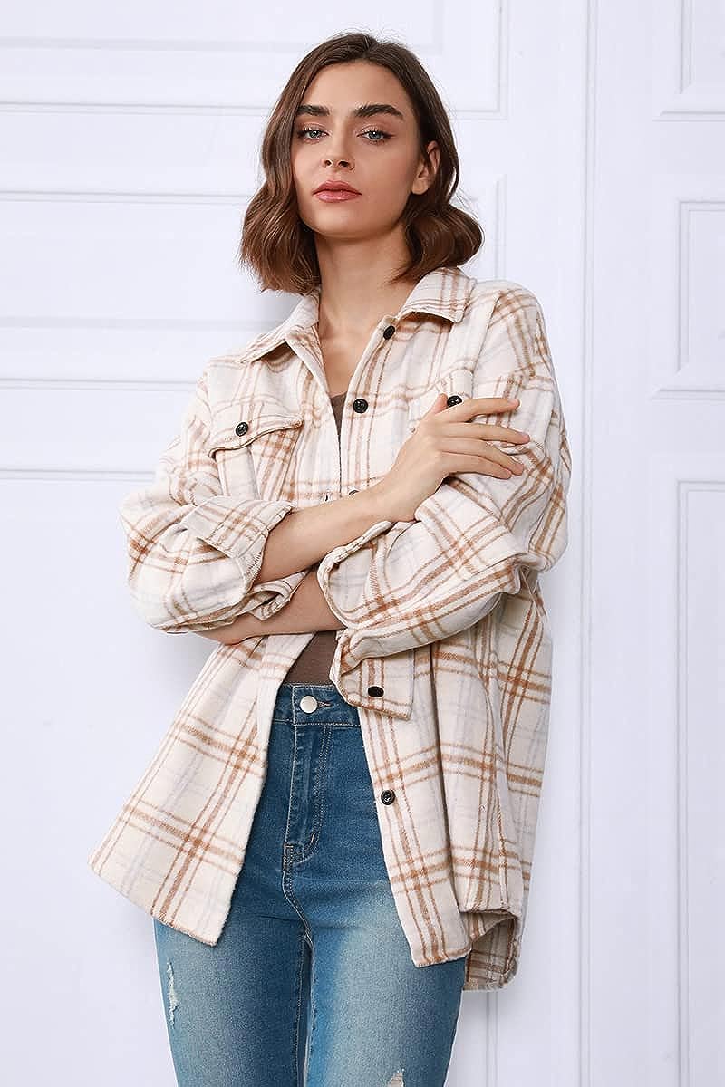 Casual Plaid Long Sleeved Shacket