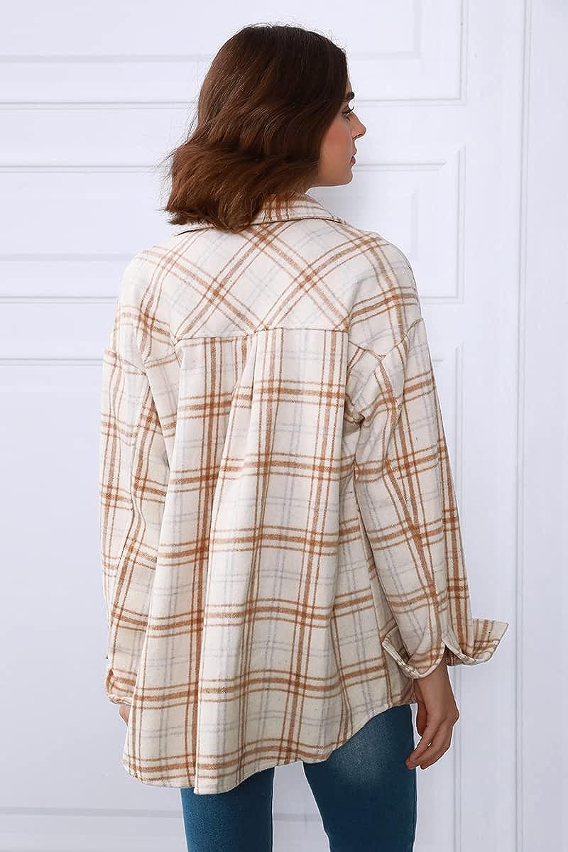 Casual Plaid Long Sleeved Shacket