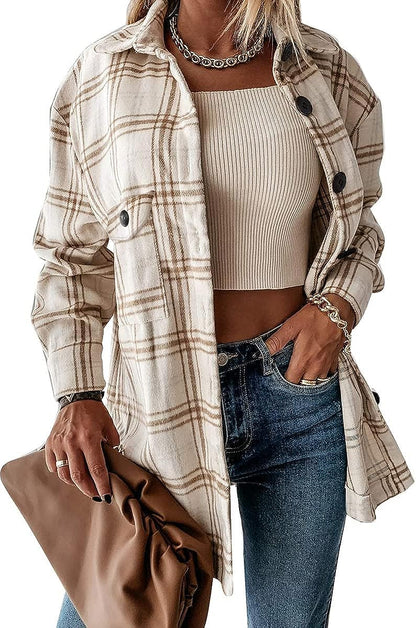 Casual Plaid Long Sleeved Shacket