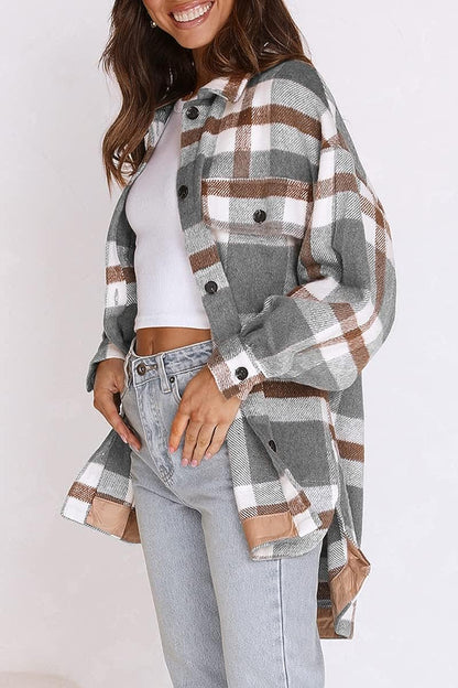 Casual Plaid Long Sleeved Shacket