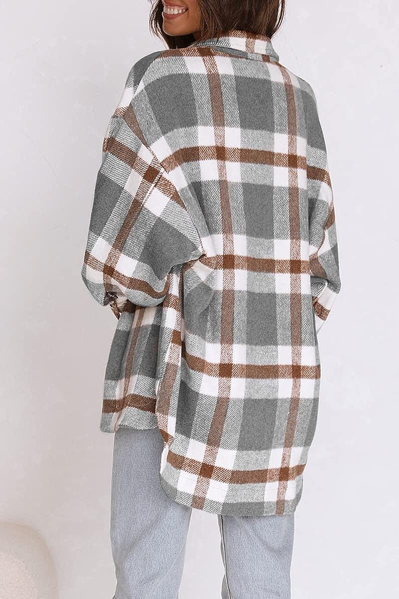 Casual Plaid Long Sleeved Shacket