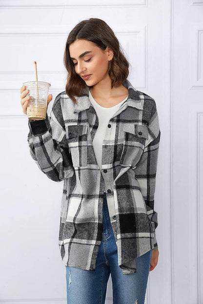 Casual Plaid Long Sleeved Shacket