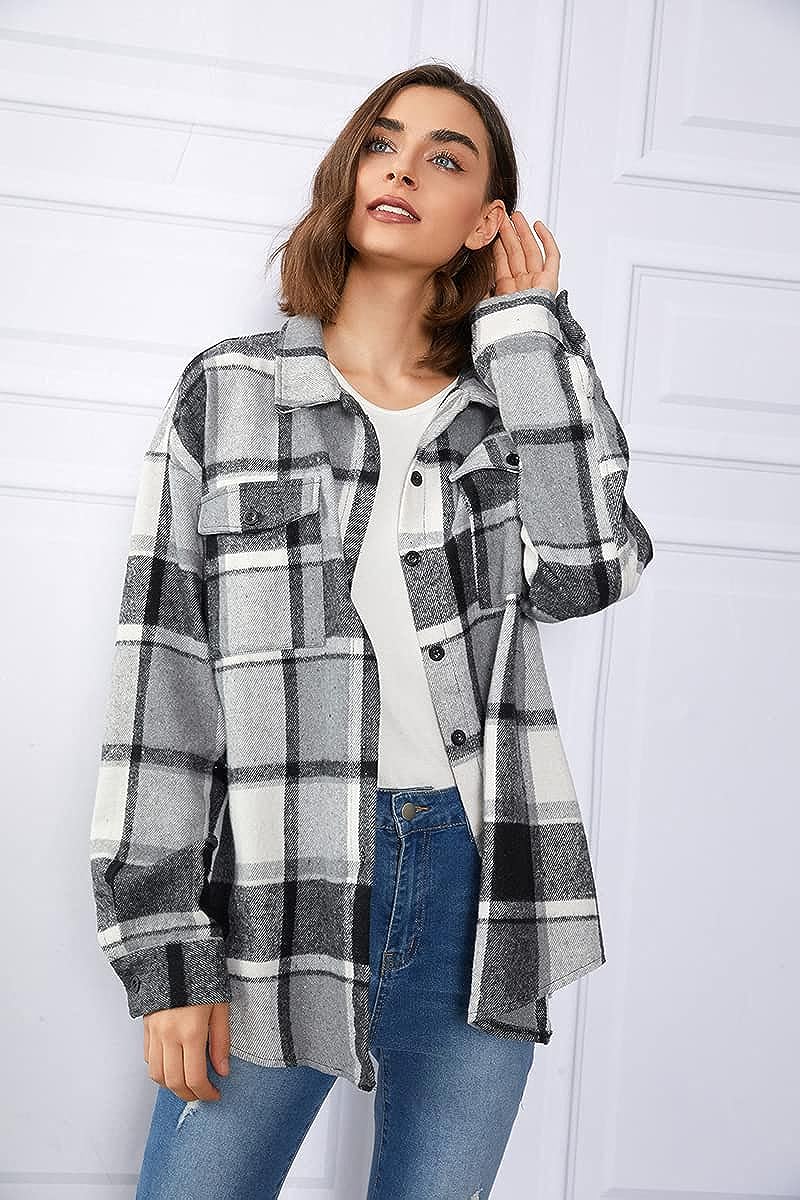 Casual Plaid Long Sleeved Shacket