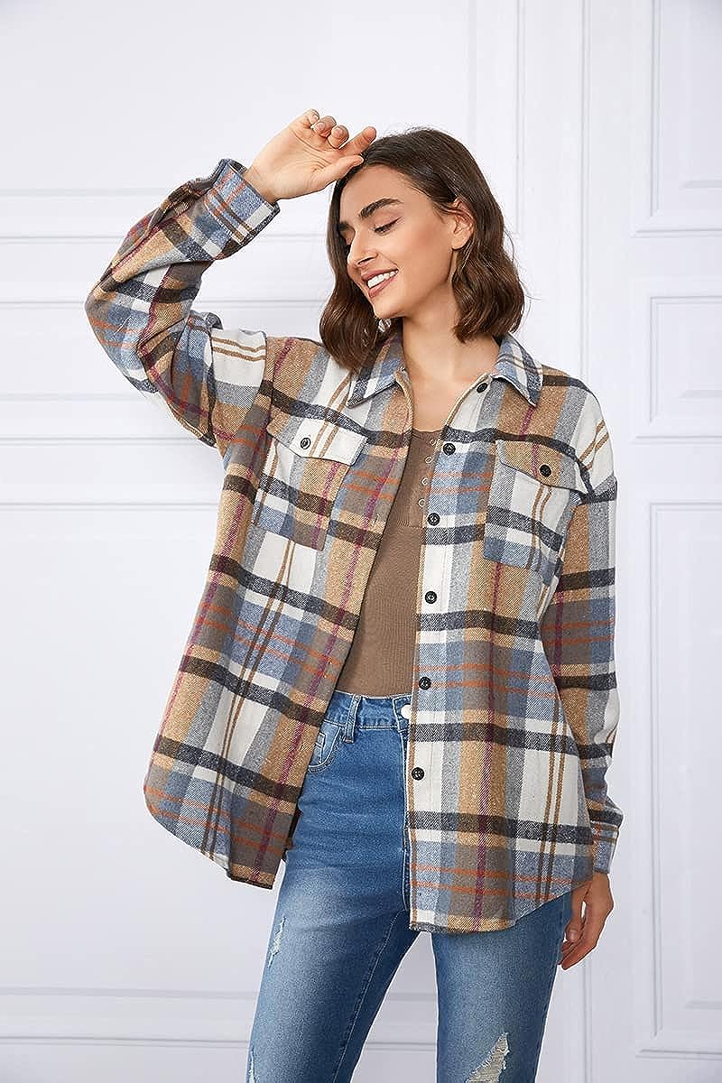 Casual Plaid Long Sleeved Shacket