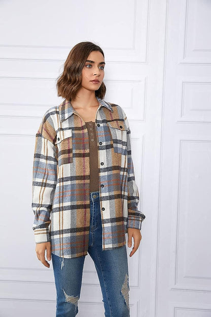 Casual Plaid Long Sleeved Shacket