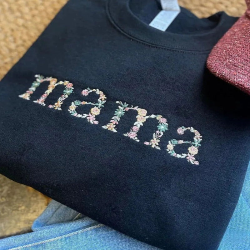 Custom Embroidered Mama Grandma Floral Sweatshirt Hoodie T Shirt