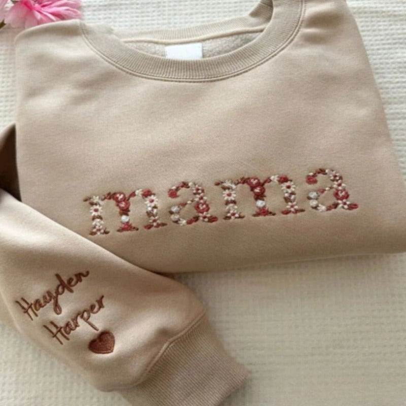 Custom Embroidered Mama Grandma Floral Sweatshirt Hoodie T Shirt