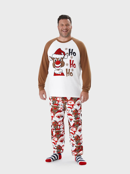 Christmas Family Matching Reindeer Print Raglan Sleeve Pajamas Sets