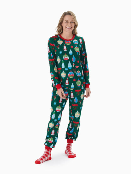 Festive Ornament Print Family Matching Pajama Set