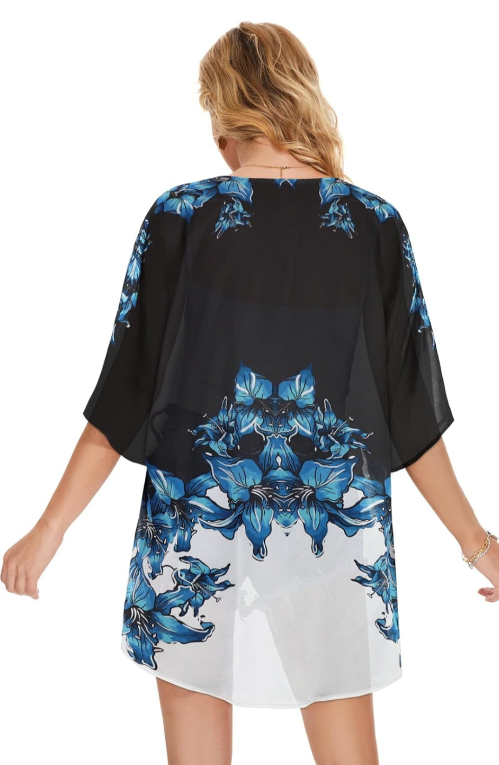 Floral Chiffon Puff Sleeve Kimono Cardigan