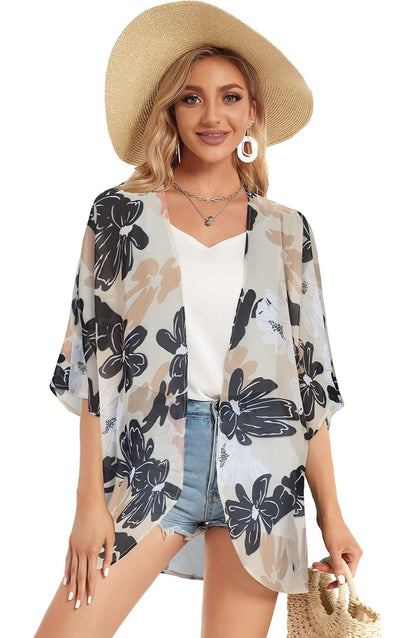 Floral Puff Sleeve Kimono Cardigan